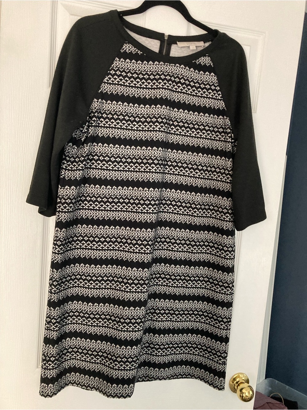 LOFT Black and White Knit Long-Sleeve Dress